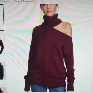 Paige Raundi Turtleneck Cold Shoulder Sweater in Fig